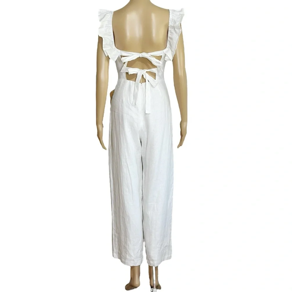 REFORMATION Juniper Wide Leg Linen Jumpsuit, White, 2 (US) - Picture 6 of 9